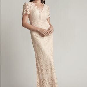 Tadashi Shoji Pink Puff Sleeve V-Neck Gown